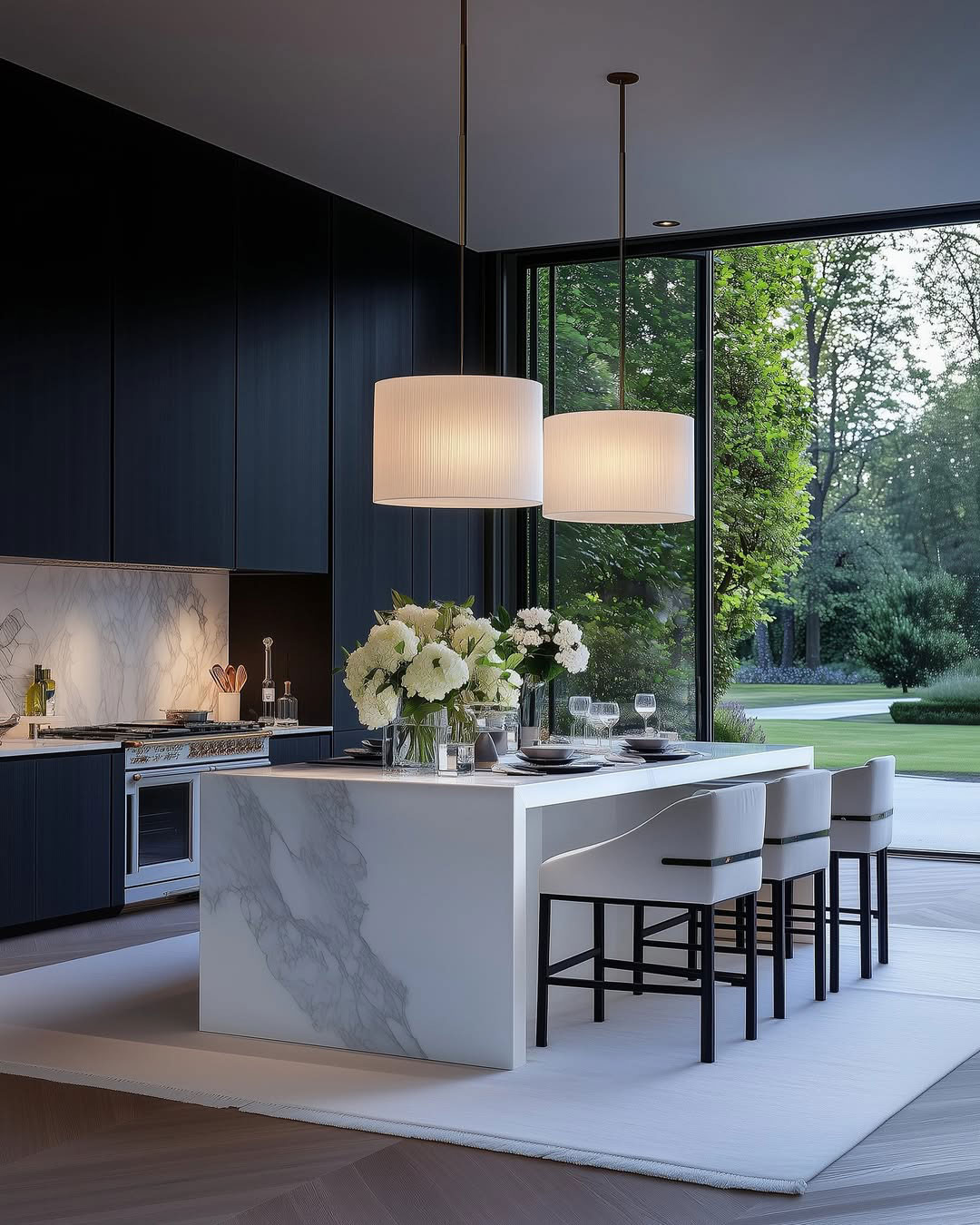 Small intimate kitchen with large granite island