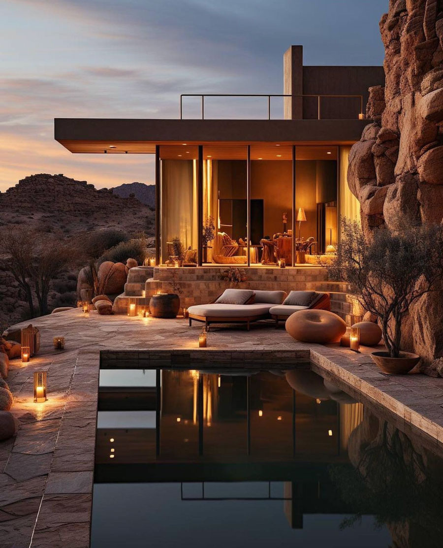 The Sweet Kiss Of Sunset Light Over Your Modern Desert Home