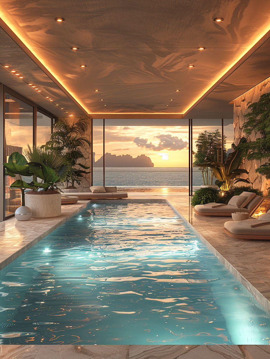 20 - rectangle swimming pool overlooking outdoor sunset