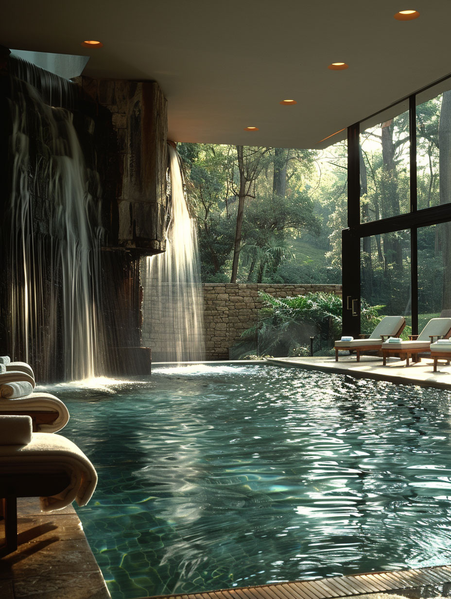 28 - large waterfall feature in small private pool