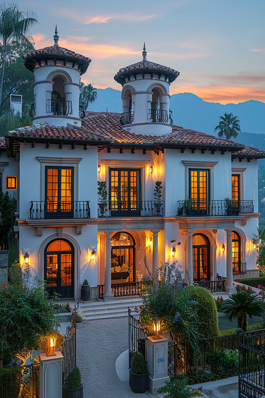 spanish-colonial dual tower main entrance