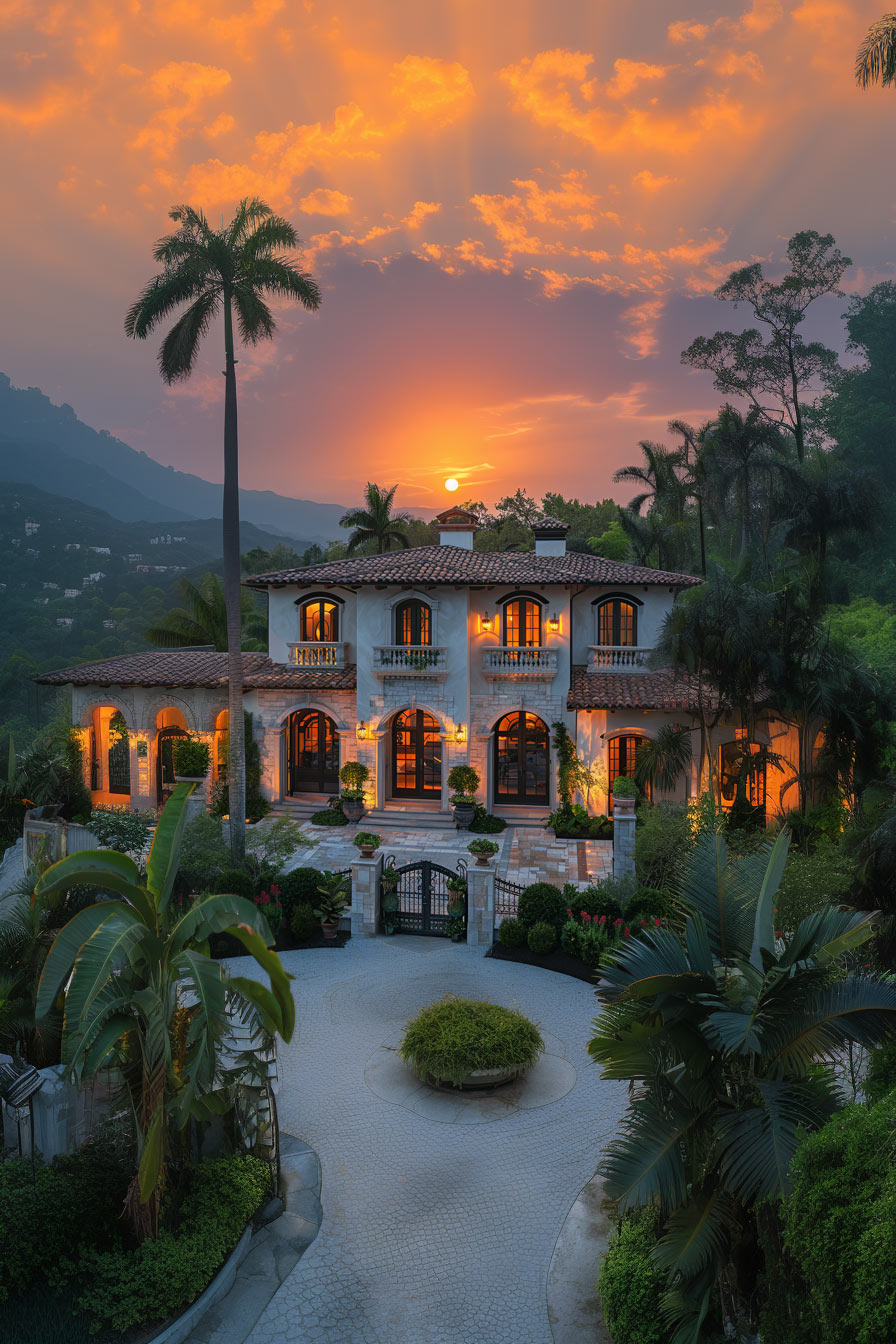 spanish-colonial front entrance home