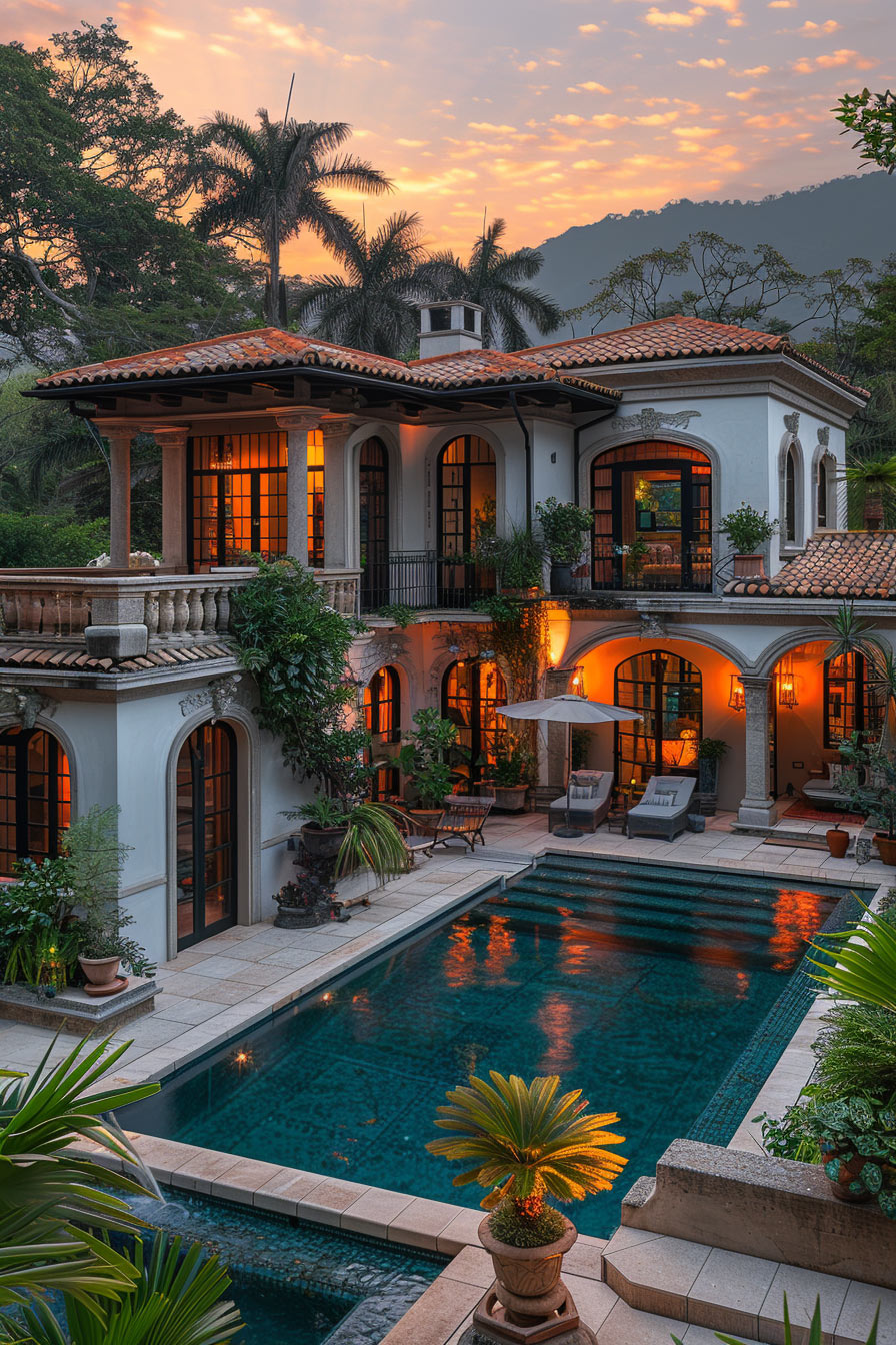 spanish-colonial sunset soft light pool