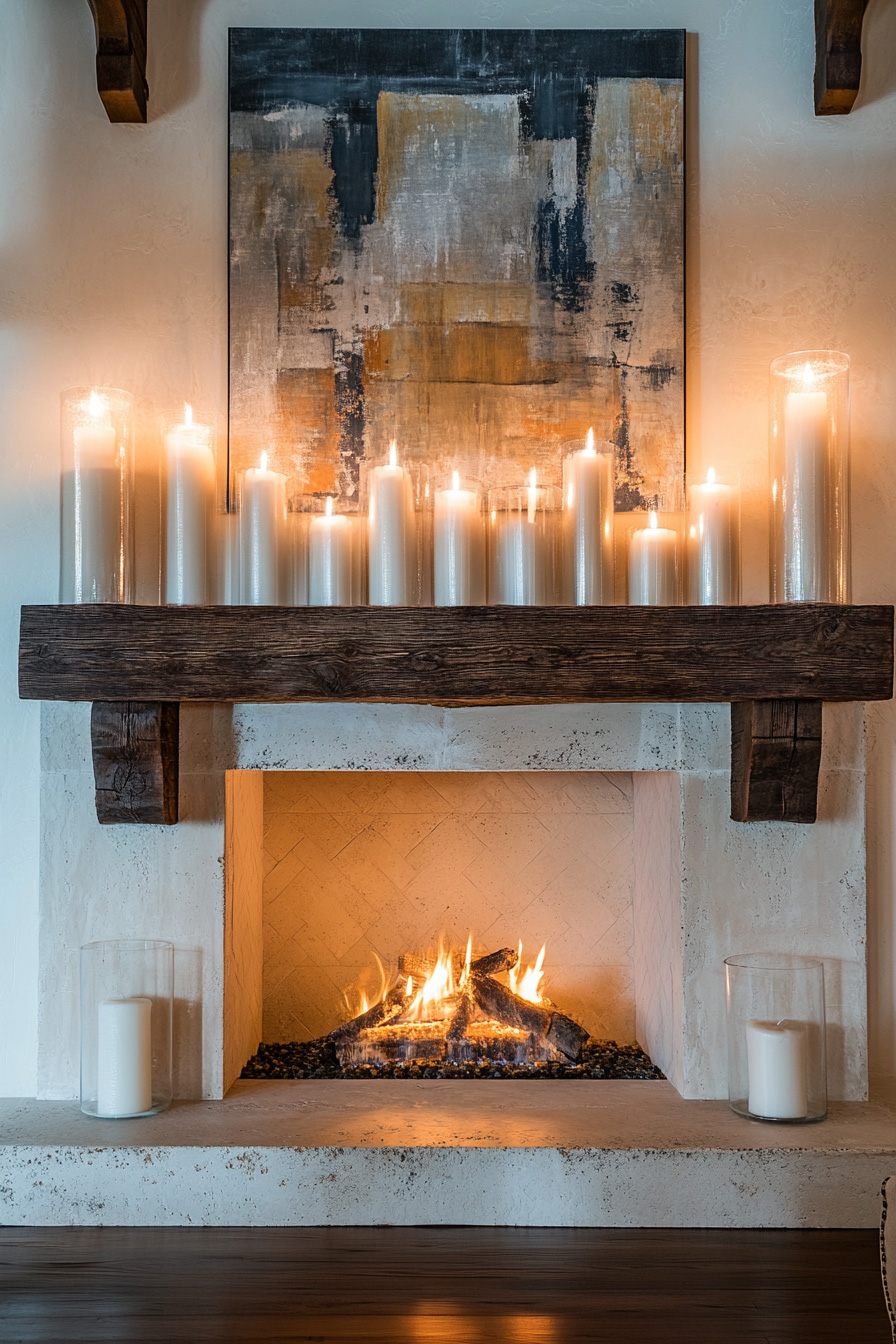 fireplace with candle light