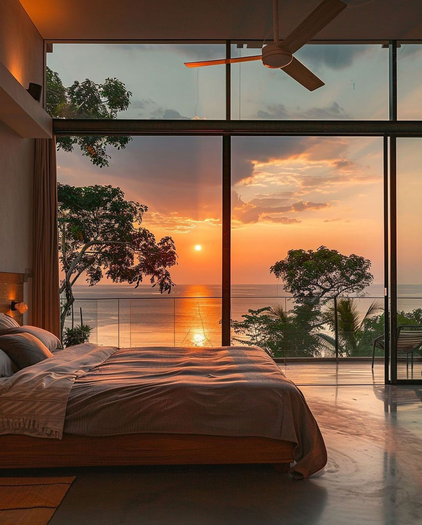 Large master bedroom overlooking coast