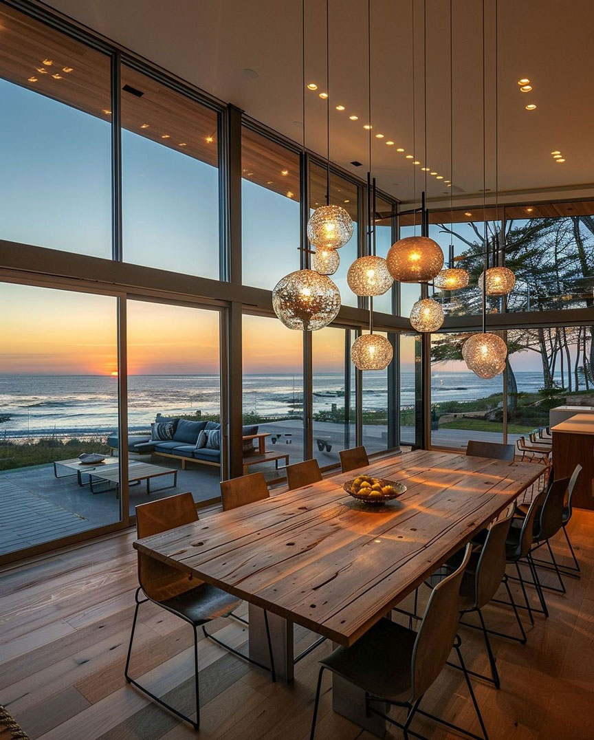 large dining room overlooking the beach