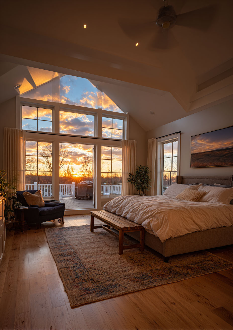 large high ceilings master bedroom layout