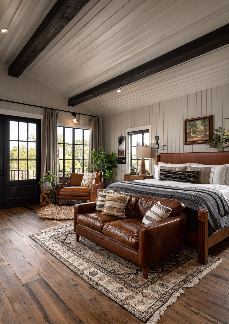 leather-seat-farmhouse-bedroom-design