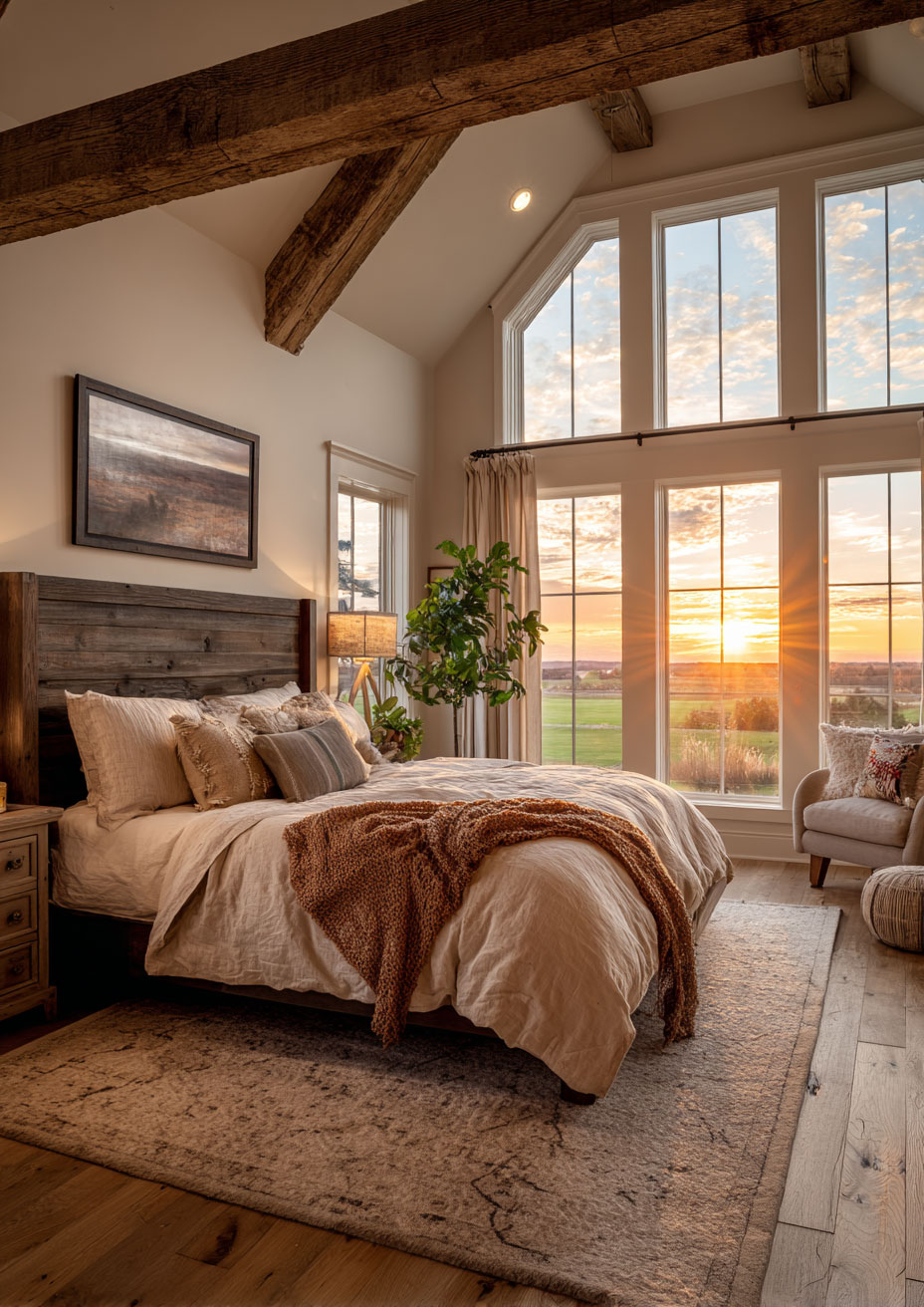 natural wood beam bedroom